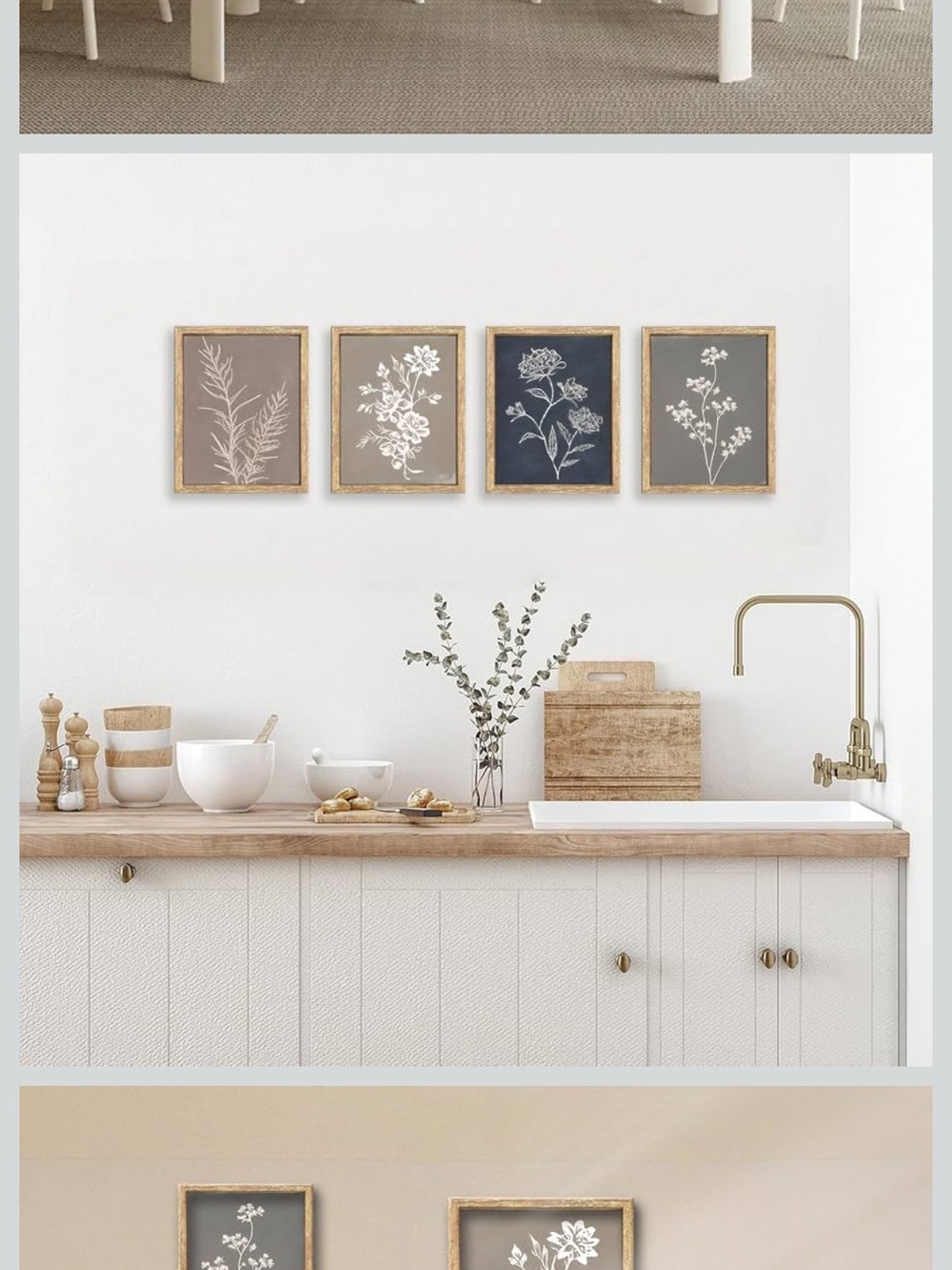 Boho Wall Art Set of 4 for Framed Minimalist Botanical Print Canvas Art(8x10 in)